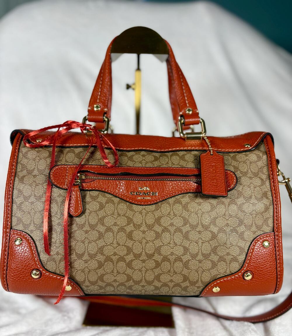 Coach Millie Satchel in Colorblock Signature Canvas in Khaki/Terracotta